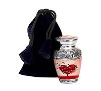 HLC Beautiful Small Lovely Beautiful Red Heart Cream Keepsake Urn Qnty 1 - Keepsake Urn for Human Ashes with 1 Velvet Box Bag - Peaceful Engraved Mini Memorial Affordable Keepsake Urn (3.5 cu.in)