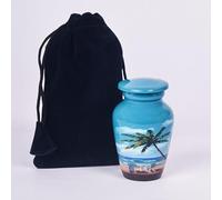 HLC Blue Beach Mini Keepsake Urn - 4" H x 2.4" W x 3" L, Includes Velvet Box Bag
