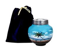 HLC Blue Palm Tree Design Cremation Urn - Aluminium Memorial Urn for Human Ashes - 6 x 5