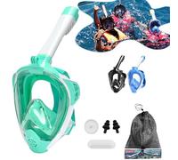 HLC Full Face Snorkel Mask for Adults & Kids: 180° Panoramic View Snorkeling Mask with Dry Top System, Anti-Fog & Anti-Leak Design, Camera Mount - Perfect Snorkeling Gear for Underwater Adventures
