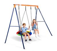 HLC Garden Swing Set with Nest & Curved Seat, Sturdy Steel A-Frame Kit Blue