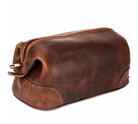 HLC Leather Dopp Kit - Premium Men's Grooming Travel Organizer - Large Size, Brown, Toiletry Bag for Men