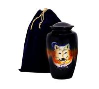 HLC Lovely Wolf Blue Metal Cremation Urn for Adult (200 lbs) - Handcrafted & Durable