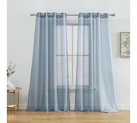 HLC.ME 2 Piece Semi-Sheer Voile Window Curtain Grommet Panels for Bedroom & Kitchen (54" W x 84" L, Dusty Blue)
