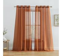 HLC.ME 2 Piece Thick Premium Semi Sheer Voile Window Curtain Grommet Panels for Bedroom & Living Room (54" W x 84" L, Rust Orange)