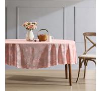 HLC.ME Butterfly Floral Lace Fabric Tablecloth, Lace Fabric Table Cloth for Oval Tables, Wrinkle Resistant Tablecloth, Patterned Scalloped Tablecloth (60 W x 84 L, Blush Pink)