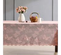 HLC.ME Butterfly Floral Lace Fabric Tablecloth, Lace Fabric Table Cloth for Rectangle Tables, Wrinkle Resistant Tablecloth, Patterned Scalloped Tablecloth (60 W x 104 L, Blush Pink)