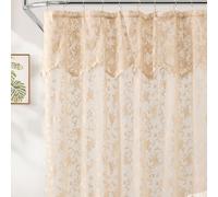 HLC.ME Harper Lace Shower Curtain for Bathroom with Floral Vine Design and Attached Valance - Elegant Victorian Classic Style (Linen Taupe, 72 x 72 Inch)