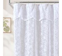 HLC.ME Harper Lace Shower Curtain for Bathroom with Floral Vine Design and Attached Valance - Elegant Victorian Classic Style (White, 72 x 72 Inch)