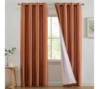 HLC.ME Jefferson Faux Silk Semi Sheer Light Filtering Microfiber Lined Grommet Lightweight Window Curtains Drapery for Bedroom, Dining Room & Living Room, 2 Panels (54 x 84 Inch, Terracotta Orange)