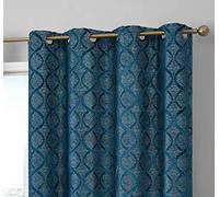 HLC.ME Lattice Flocked 100% Complete Blackout Thermal Insulated Window Curtain Grommet Panels - Energy Savings & Soundproof - Great for Living Room & Bedroom, Set of 2 (50 x 63 inches Long, Teal Blue)