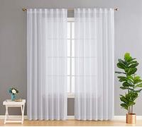 HLC.ME Lauren Thin Lightweight Sheer Voile Light Filtering Transparent Pocket Top & Back Tab Long Window Curtains Panels Bedroom & Living Room - 54 W x 96 L per Panel, White (Set of 2)
