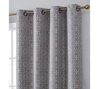 HLC.ME Mia Moroccan Tile 100% Complete Blackout Heavy Thermal Insulated Energy Savings Heat/Cold Blocking Grommet Curtain Drapery Panels for Office, Bedroom & Dining Room, 2 Panels (52 W x 96 L, Grey)