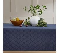 HLC.ME Modena Navy Blue Tablecloth, Jacquard Fabric Dining Table Cloth for 6 Foot Rectangle Table, Advanced Water Resistance, Geometric Lattice Pattern - Navy Blue, 57x84