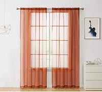 HLC.ME Rust Burnt Orange Sheer Voile Window Treatment Rod Pocket Curtain Panels for Bedroom and Living Room (54 x 84 inches Long, Set of 2)