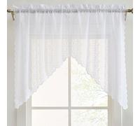 HLC.ME Sophia Floral Rod Pocket Lace Short Cafe Swags for Small Windows - 28 x 36 Inch Length (White Swags, Set of 2)