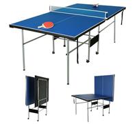 HLC Mid-Size Folding Table Tennis Table, Portable Ping Pong Table with Wheels & Net Set, Quick Setup Indoor Game Fun, Playback Mode - 81"x45" Blue