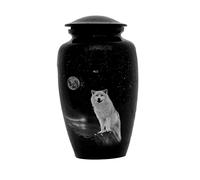 HLC URNS White Wolf Night Full Moon Cremation Urn for Human Ashes - Adult Funeral Urn Handcrafted - Affordable Urn for Ashes (Adult (200 lbs) - 10.5 x 6 “, White Wolf Night Full Moon Cremation Urn)