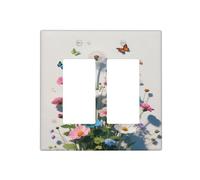HLCoChT Decorative Art Light Switch Covers Colorful Wildflower Bouquet Butterfly Switch Plate Cove 2 Gang Dual Rocker Outlet Switch plate Faceplate GFCI