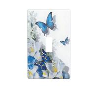 HLCoChT Decorative Art Light Switch Covers Elegant Blue Butterfly Flower Switch Plate Cove Single Toggle Wall Plate Decorative Switchcover Electrical Switchplate