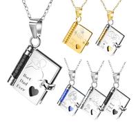 HLCYANYA Personalized Book Necklace for Daughter, Custom My Love Book Necklace with 10 Sides of Engraved Information, Openable Keepsake, Adjustable Chain (Silver and black)