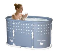 HLCZLUZ Portable Bathtub, Foldable Bathtub No Installation, Freestanding Shower Bathtubs with Cushion, Collapsible SPA Soaking Bath Tub, Hot & Ice Bath Tub for Indoor Outdoor (Light Blue Gray)