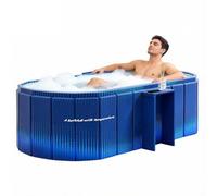 HLCZLUZ Portable Foldable Bathtub, Freestanding Bathtub No Installation, Bathroom SPA Soaking Bath Tub, Shower Stall Collapsible Hot & Ice Bath Tub (Blue with Storage Rack, 59"L x 21.6"W x 19.6"H)