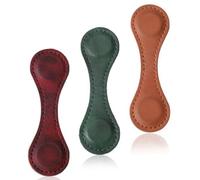 Hlennotor 3 Piece Magnetic Bookmarks, Faux Leather Bookmark Vintage Book Mark Brown & Green & Red PU Double-Sided Magnetic Page Markers Leather Page Clip Buckles