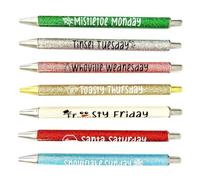 Hlennotor 7Pcs Christmas Weekday Pens Glitter Pen with Funny Sayings Vibrant Passive Fancy Ballpoint Pens Cute Gifts