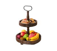 Hlennotor Rustic Style Wooden Tiered Tray, Farmhouse Decorative Tray, Round Tray with Metal Handles,Washed White