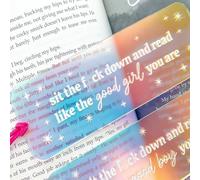 Hlennotor Sit Down and Read Iridescent Bookmark, Funny Acrylic Bookmark, Reading Gift for Book Lover for Girls Easy to Use 14 X 5 X 0.15cm