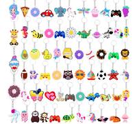 HLenyoy 65PCS Cartoon Keychains Bulk for Party Favors Backpack Candy Ball Cartoon Animal Sloth Mermaids Unicorn Flower Dinosaurs Keychains for Classroom Prizes Birthday Party Bag Filler