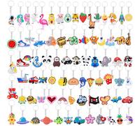 HLenyoy 80PCS Cartoon Keychains Bulk for Kids Party Favors Backpack Cartoon Animal Mermaids Unicorn Dinosaurs Fruit Keychains for Classroom Prizes Birthday Party