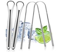 HLFLYG 4 Pack Tongue Scraper, Hygienic Seal-Pack, Professional Eliminate Bad Breath, Stainless Steel Tongue Scrapers, Effectively Improve Oral And Gut Health -silver
