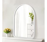 HLFMVWE Arch Bathroom Vanity Mirror for Wall, 50 × 40 CM White Antique Rustic Decorative Mirror with Wood Frame Wall Decor Farmhouse Mirrors for Entryway, Living Room