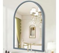 HLFMVWE Arch Bathroom Wall Mirror Metal Framed Mirrors, Arched Aluminum Alloy Wall Mounted Vanity Mirror for Bedroom, Entryway, Living Room 65 x 45cm Gray