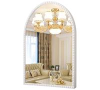 HLFMVWE Arch Mirror for Wall, Bathroom Arched Mirrors, Metal Beaded Frame Ornate Decorative Mirrors for Living Room, Washroom, Bedroom, 75 x 50CM White