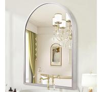 HLFMVWE Arched Bathroom Mirror, 70 x 50cm Arch Metal Framed Mirror for Wall, Decor Vanity Mirror for Living Room Bedroom Entryway Silver