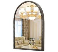 HLFMVWE Arched Mirror for Wall, 75 x 50CM Brass Arch Bathroom Vanity Mirror, Retro Metal Beaded Frame Decorative Mirrors for Vanity Accent Bedroom Entryway Dressing Room