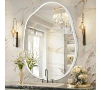 HLFMVWE Asymmetrical Bathroom Mirror Irregular Wall Mirror Modern Metal Frame Unique Shape Wall Mounted Vanity Artistic Mirrors Decorative for Living Room Bedroom 45X65 CM Large White