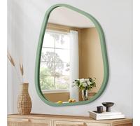 HLFMVWE Asymmetrical Mirror for Wall Irregular Accent Wood Frame Modern Unique Wall Mirror Decorative Vanity Bathroom Living Room Bedroom Entryway Hallway Large 65 x 45CM