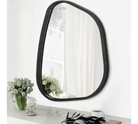 HLFMVWE Asymmetrical Mirror for Wall Irregular Oval Wood Frame Modern Unique Wall Mirror Decorative Vanity Bathroom Living Room Bedroom Entryway Hallway Artistic Wavy Mirror Small 14"x10"