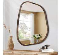 HLFMVWE Asymmetrical Mirror Irregular Oval Wall Mirror Modern Wood Frame Unique Shape Wall Mounted Vanity Artistic Decorative for Living Room Bedroom Bathroom Entryway Hallway 35 x 25CM