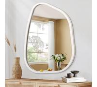HLFMVWE Asymmetrical Mirror Small 40 x 30CM Irregular Wall Mirror Modern Wood Frame Unique Shape Wall Mounted Vanity Artistic Mirrors Decorative for Living Room Bedroom Bathroom Entryway Hallway