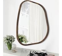 HLFMVWE Asymmetrical Oval Wall Mirror With Modern Wood Frame - Unique Shape Mounted Vanity Artistic Decor for Living Room, Bedroom, Bathroom, Entryway, Hallway - 14"x10"