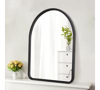 HLFMVWE Black Arched Framed Wall Mirror Antique Rustic Wood Frame Mirrors for New Home Vanity Farmhouse Bathroom Bedroom Entryway Hallway Small Decorative 35 x 25cm