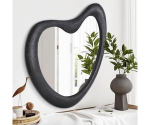 HLFMVWE Black Asymmetrical Irregular Wall Mirror Modern Wood Frame Unique Shape Wall Mounted Vanity Artistic Decorative for Living Room Bedroom Bathroom Entryway Hallway Large 50 x 40cm