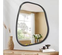 HLFMVWE Black Asymmetrical Oval Wall Mirror - 50 x 40CM, Modern Wood Frame, Unique Shape, Wall Mounted, Decorative for Living Room, Bedroom, Bathroom, Entryway, Hallway