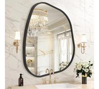 HLFMVWE Black Irregular Bathroom Wall Mirror, Aluminum Alloy Frame Asymmetrical Decor Mirrors Brushed Metal Vanity Wall Mounted Mirror for LivingRoom Bedroom Room Home Large 40x50 CM
