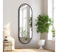 HLFMVWE Black Oval Bathroom Wall Mirror Full Length Mirror for Wall, Metal Aluminum Frame Wall-Mounted Mirrors 120 x 40 CM Pill Shaped Oblong Vanity Mirror for Vanity Living Room Entryway Decor